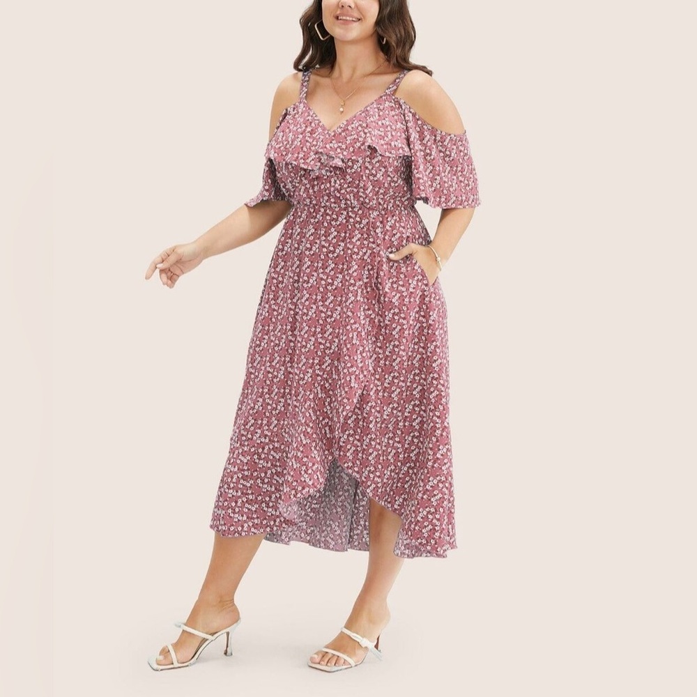 BloomChic Ditsy Floral Wrap Cold Shoulder Pocket Dress size 12